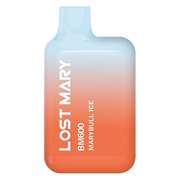 Lost Mary BM600 Prefilled Pod Kit in marybull ice flavor, a compact and stylish, prefilled and ready to use with smooth nicotine salt e-liquid for a satisfying vaping experience.